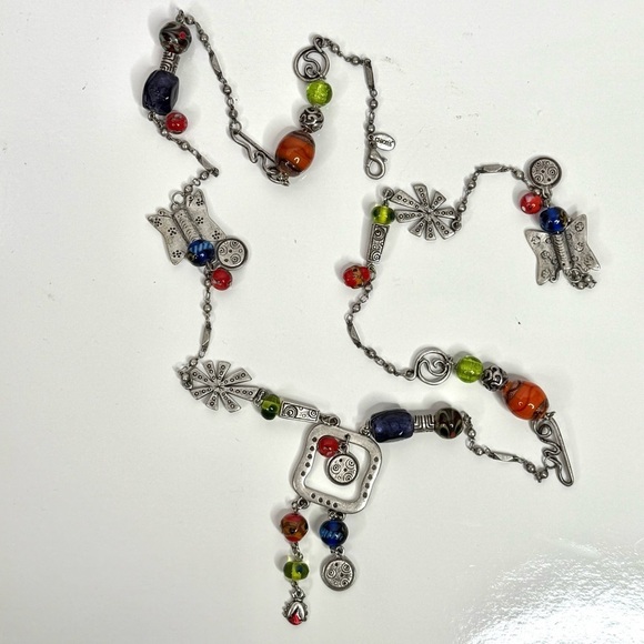 CHICO’S 21 Inch Long Multicolor Stones Beads Burnished Silver Necklace - Picture 5 of 9